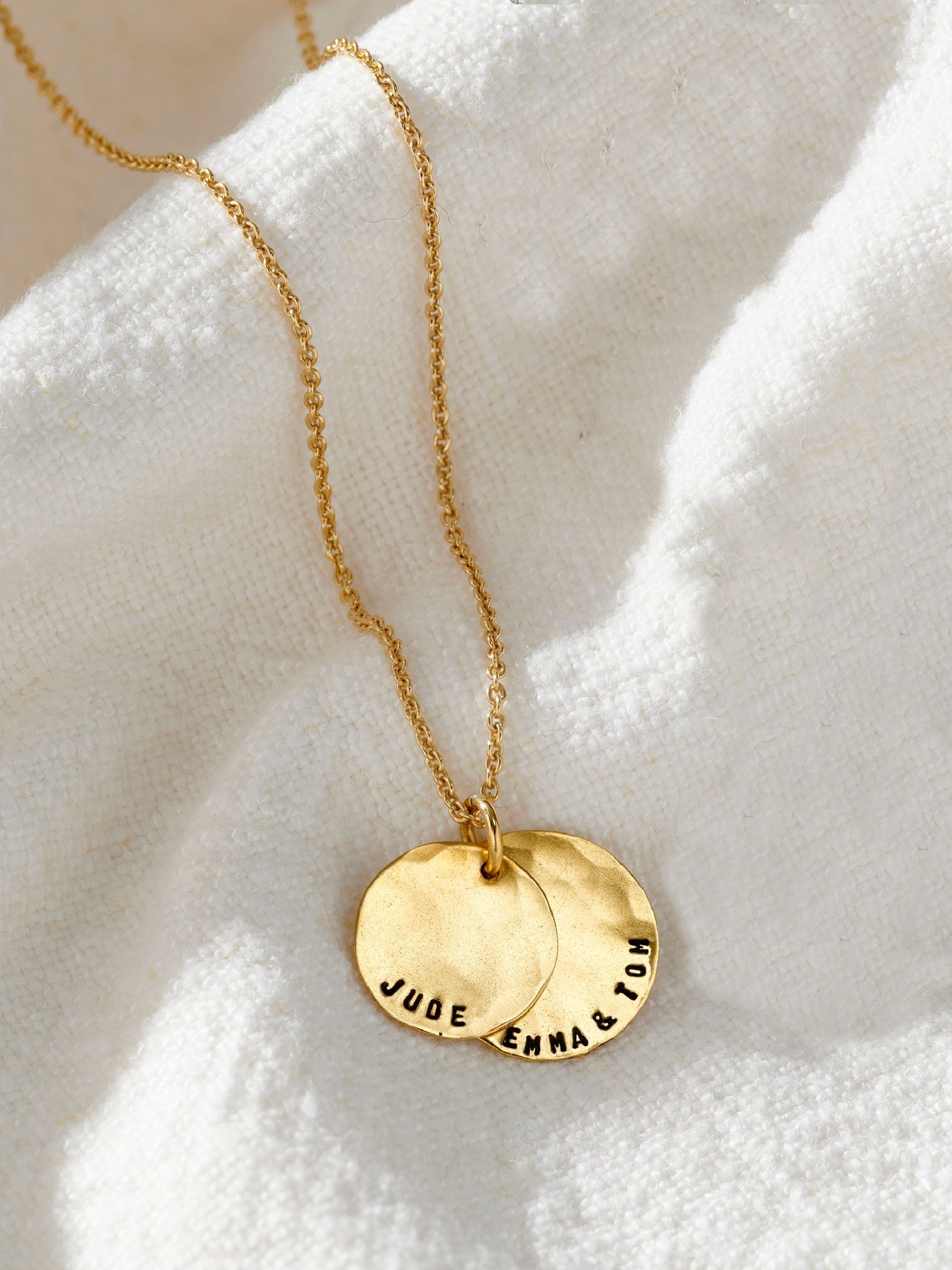 Posh Totty Designs hammered family disc necklace (British brand)