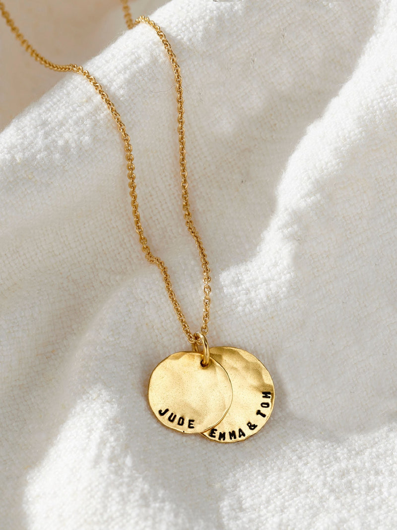 Posh Totty Designs hammered family disc necklace (British brand)