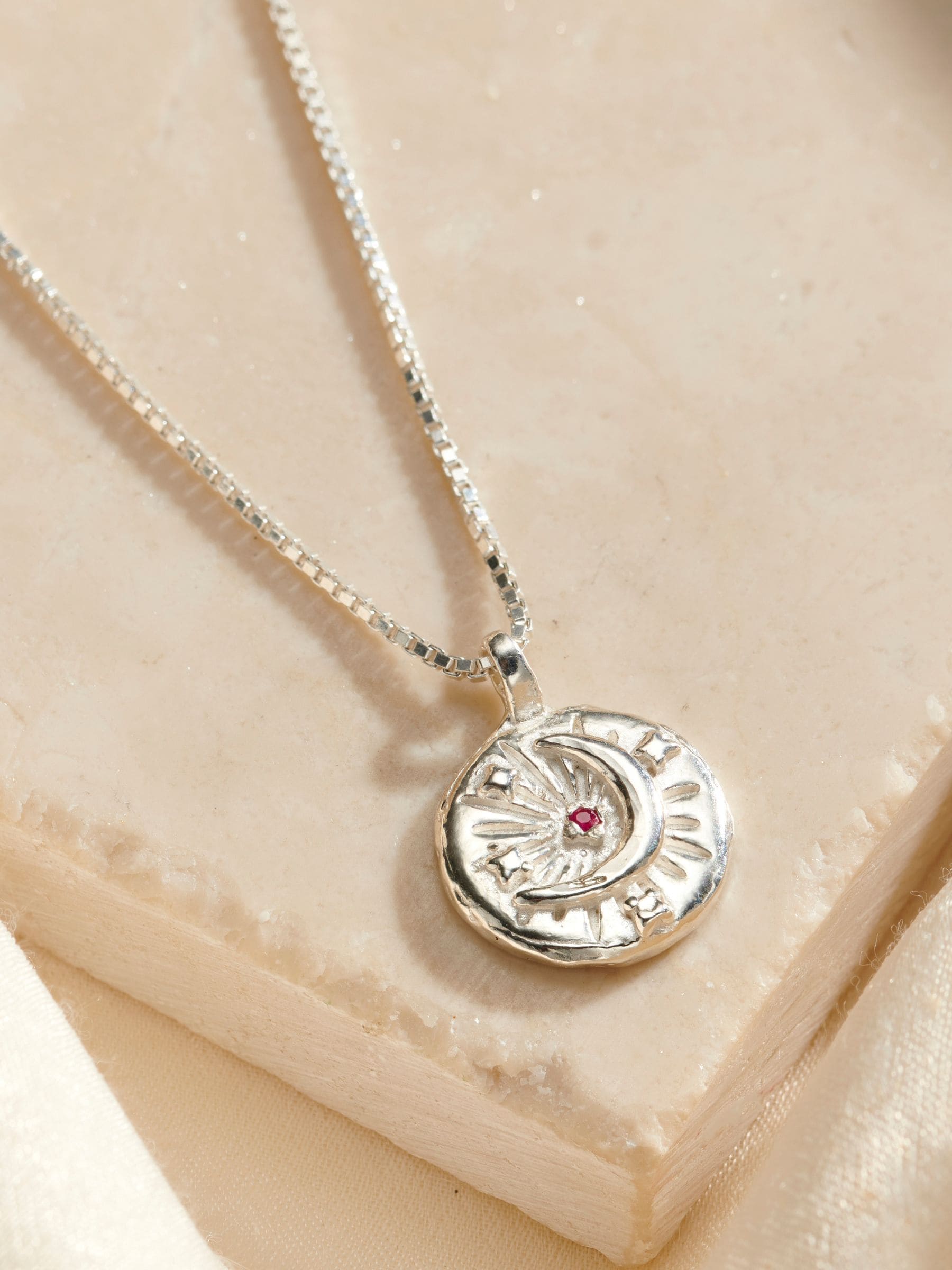 Posh Totty Designs sterling silver birthstone celestial disc necklace - British product