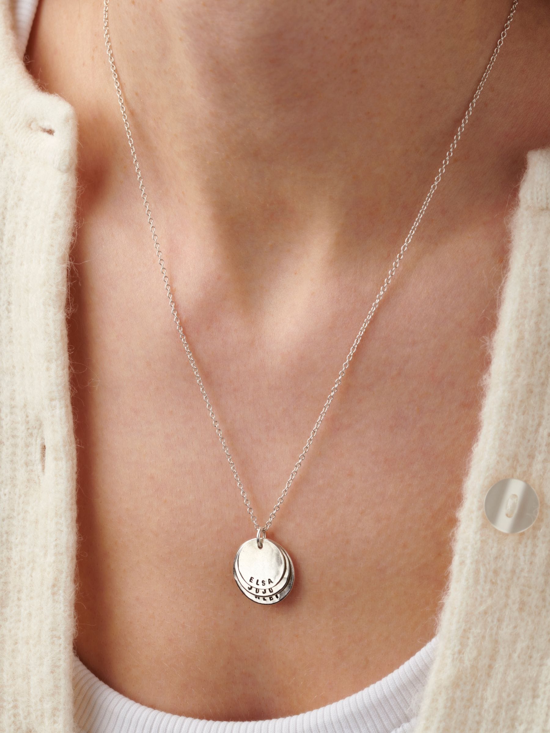 Posh Totty Designs hammered family disc necklace (British brand)