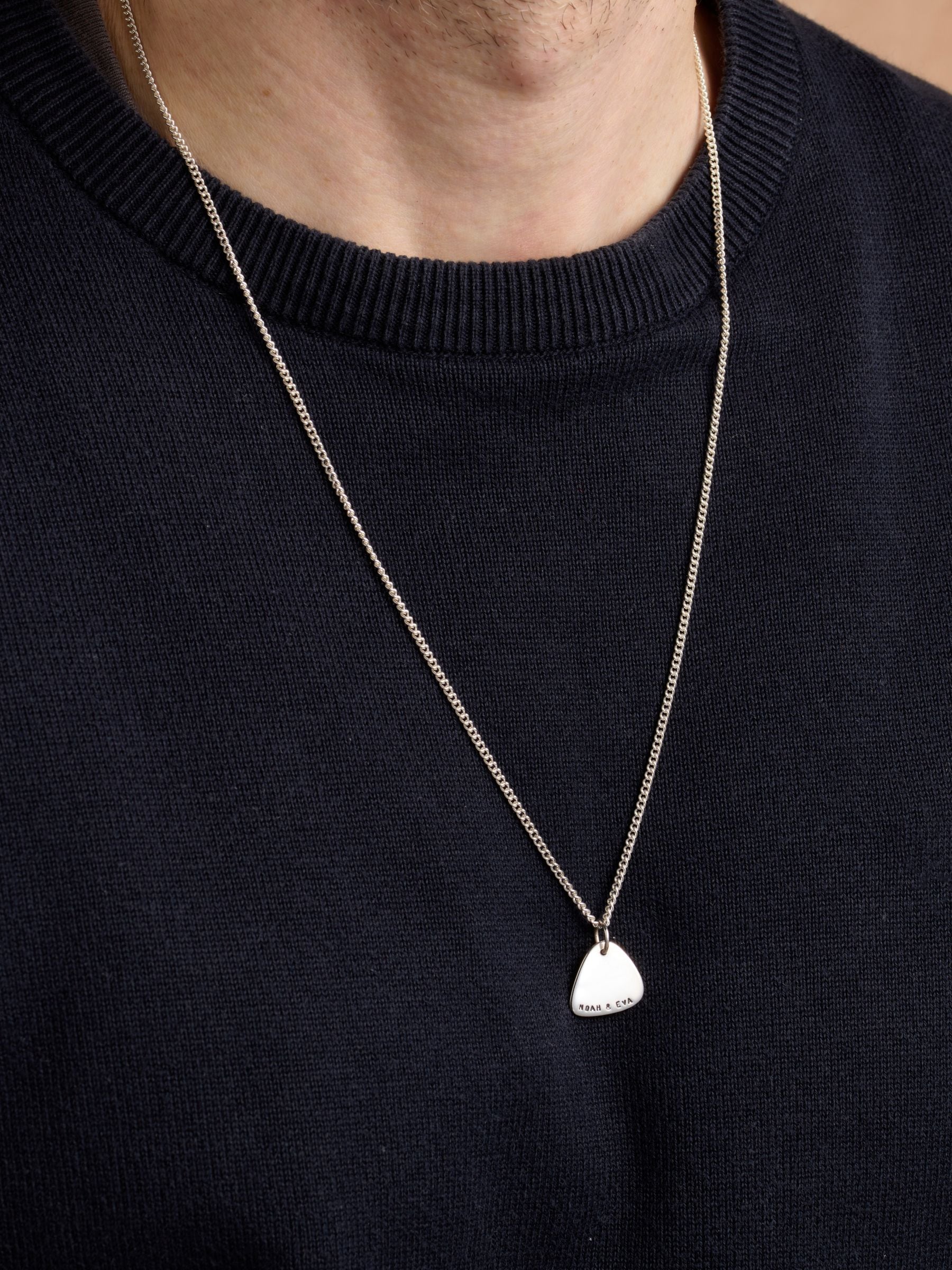 Personalised plectrum necklace in sterling silver (British brand)