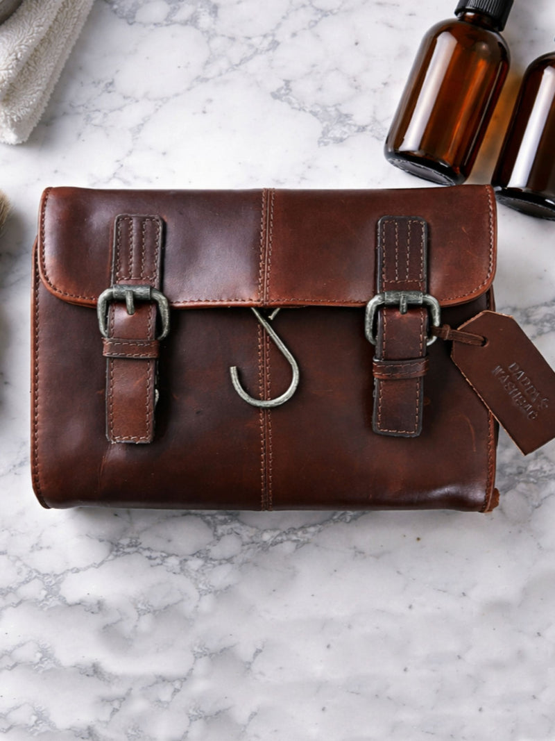 Posh Totty Designs leather hanging wash bag with tag - British product
