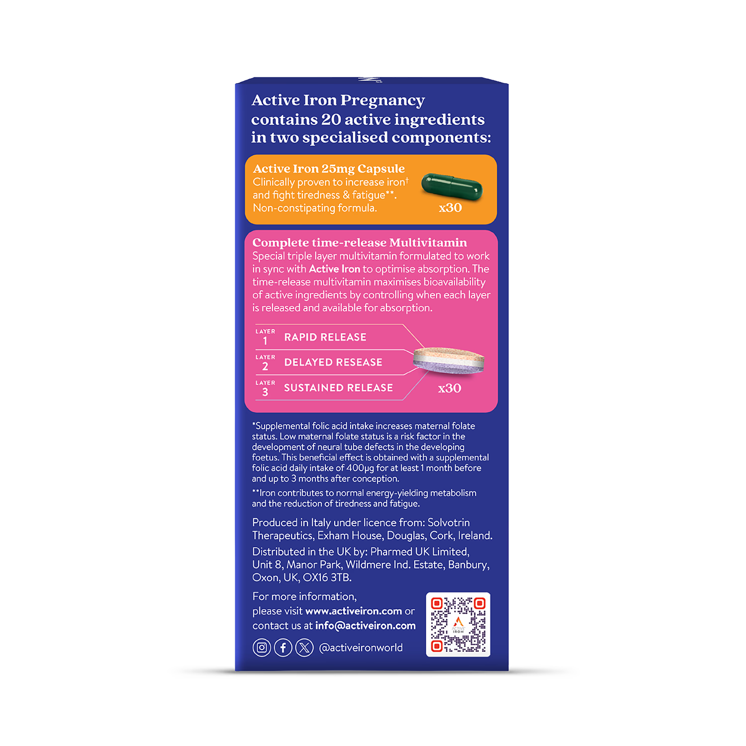 Active Iron pregnancy supplement 30 tablets and 30 capsules (British brand)