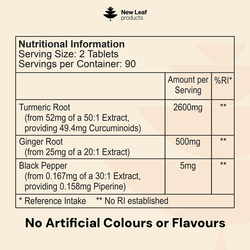 New Leaf turmeric curcumin ginger tablets 180, UK version