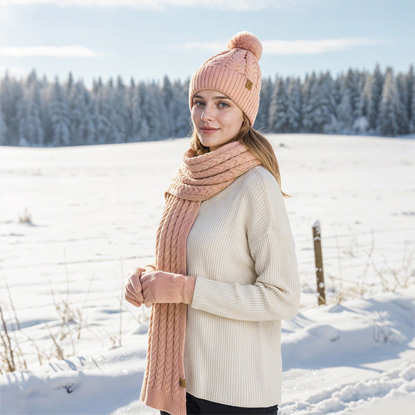 Livingandhome pink winter hat scarf gloves set, UK version