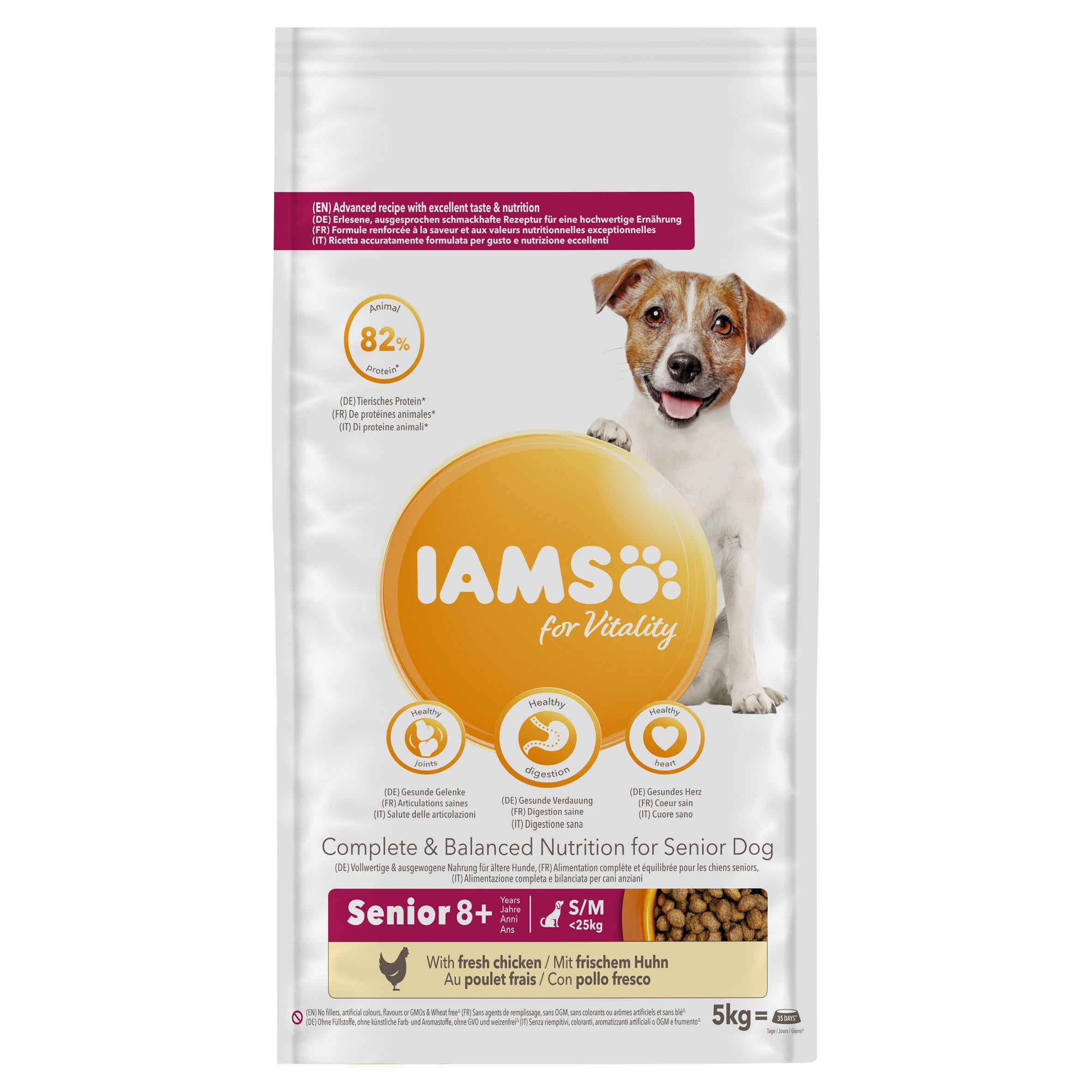 IAMS For Vitality Senior Dog Dry Food Small & Medium Breed with Fresh Chicken 5kg Dry dog food Sainsburys   