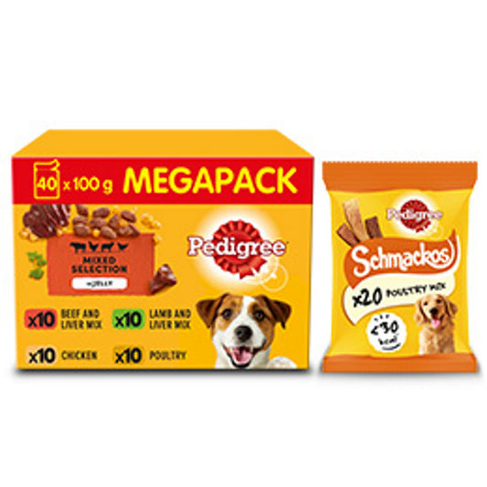 Pedigree Adult Wet Dog Food Pouches Jelly & Schmackos Dog Treats Bundle GOODS ASDA   