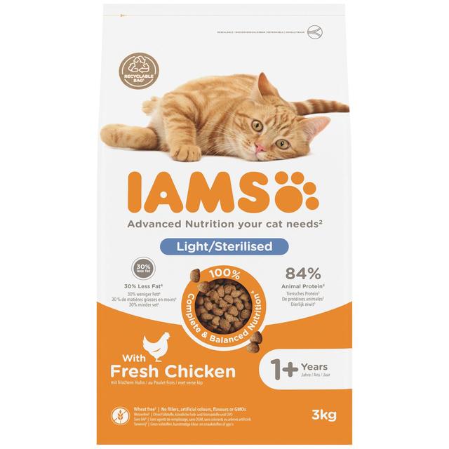 IAMS 1+ Years Light in Fat Dry Cat Food Chicken   3kg GOODS M&S   