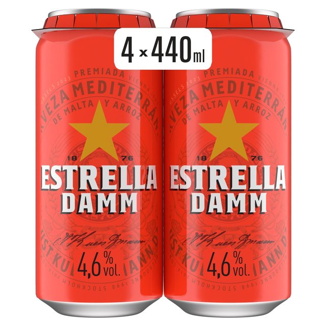 Estrella Damm Premium Lager Beer Cans   4 x 440ml GOODS M&S   