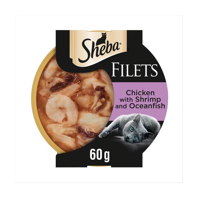 Sheba Fillets Cat Food Tray with Chicken Shrimp and Ocean fish in Gravy   60g