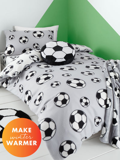 Next Catherine Lansfield Grey Spot Football Cosy Fleece Reversible Duvet Cover Set- Buy online at McGrocer