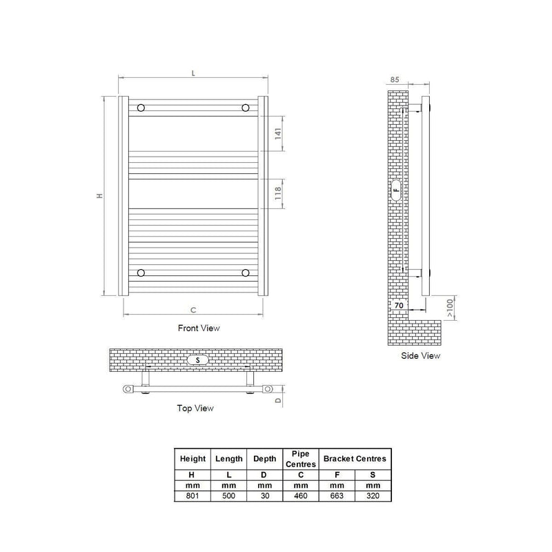 UltraHeat Eco Rail radiator 500x801x30 mm, UK version