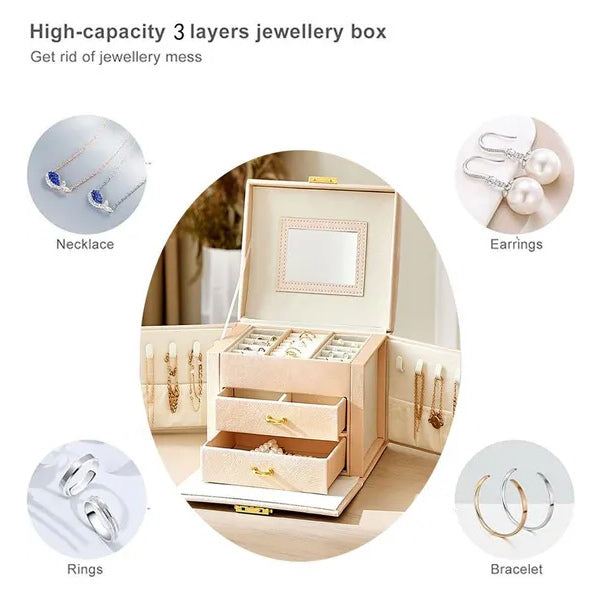 Livingandhome pink jewellery storage box with drawers, imported from the UK