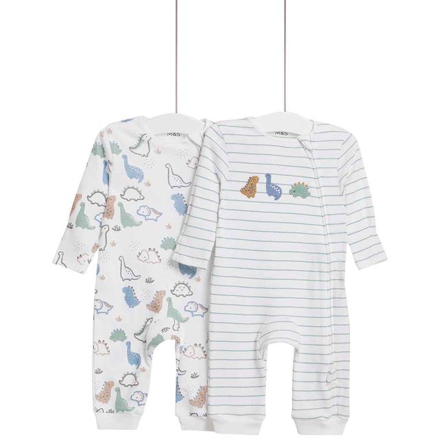 M&S Boys Dino Sleepsuits Newborn-3 Years White/Green GOODS M&S   