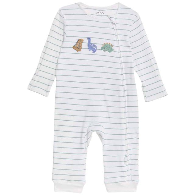 M&S Boys Dino Sleepsuits Newborn-3 Years White/Green