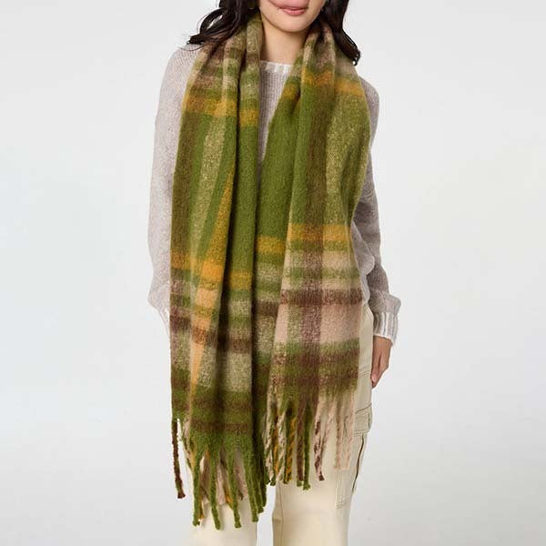 Izabel London checked print fringed oversized scarf, imported from the UK