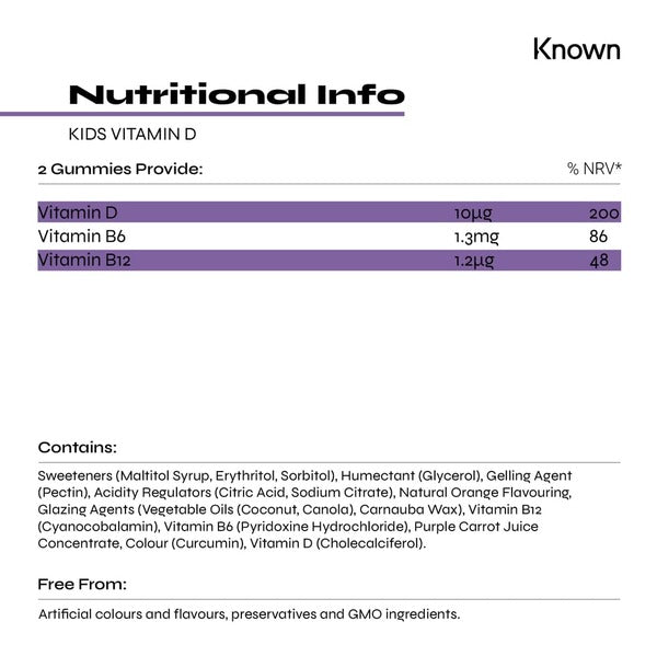 Known Nutrition Kids Vitamin D gummy supplement 30 count, UK version