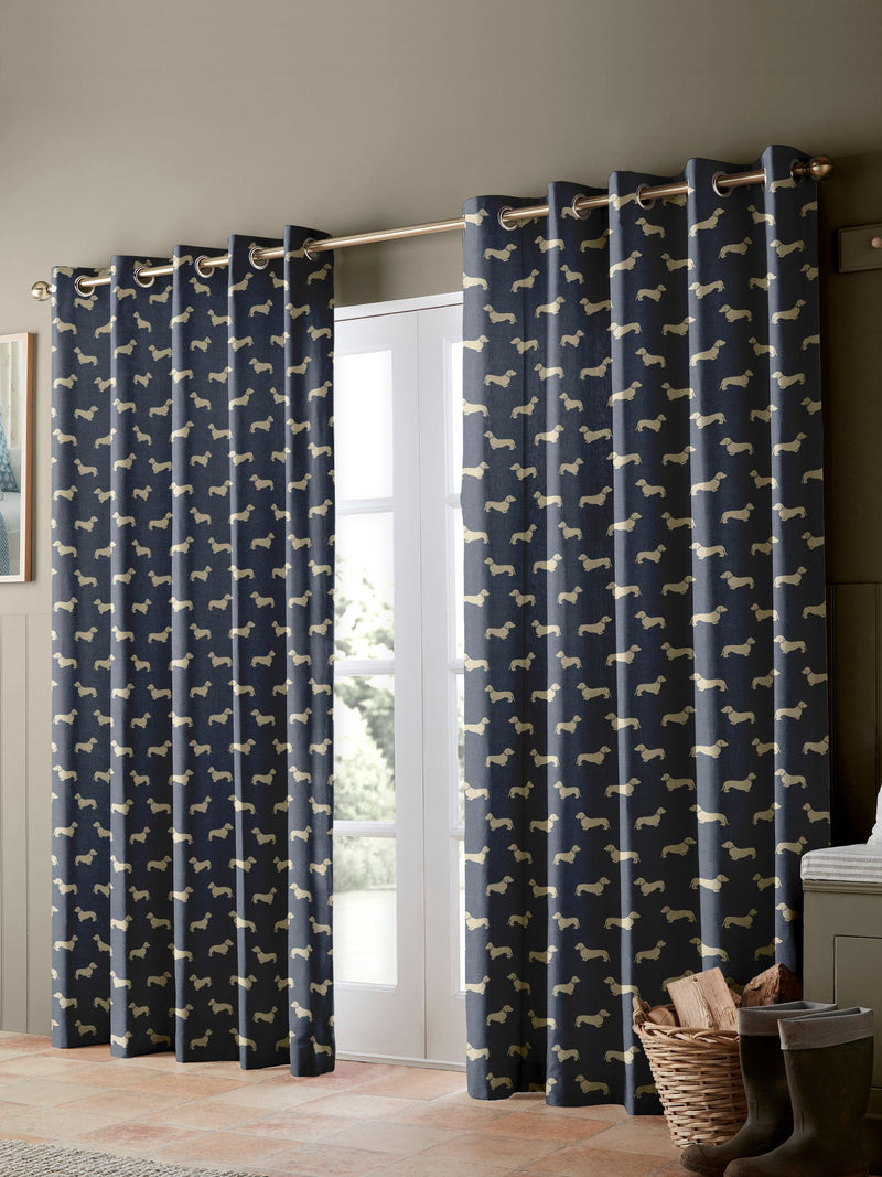 Emily Bond Peggy curtains dachshund print, UK version