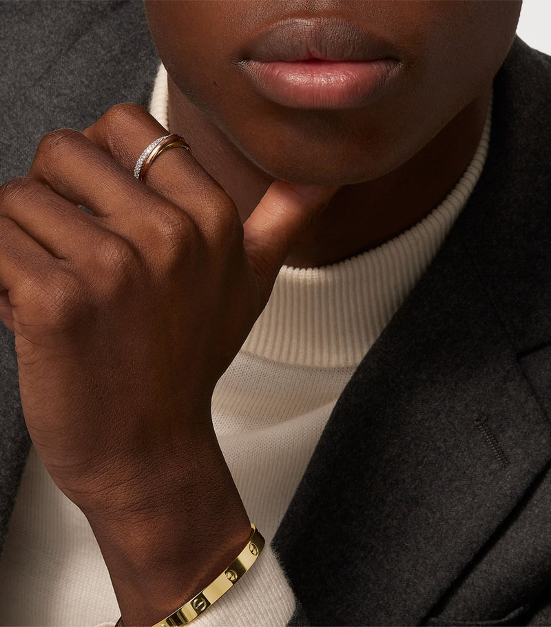 Cartier small Trinity ring three gold bands with pavé diamonds, imported from the UK