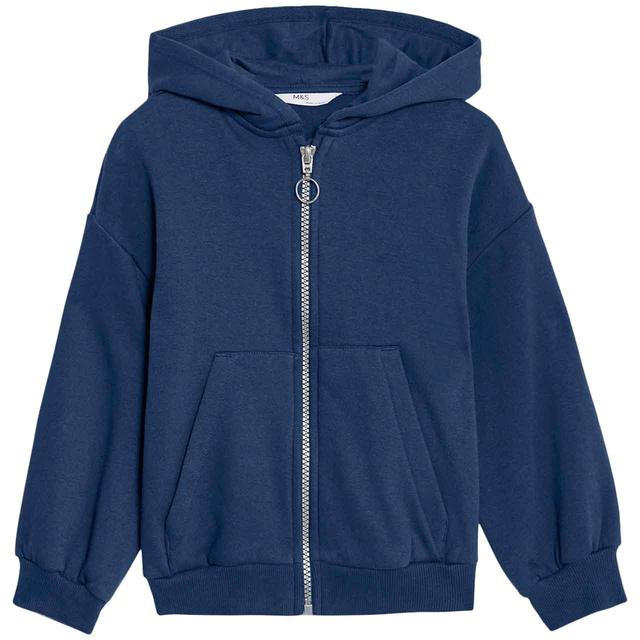 M&S Kids Cotton Rich Plain Hoodie 2-7 Years Indigo GOODS M&S   