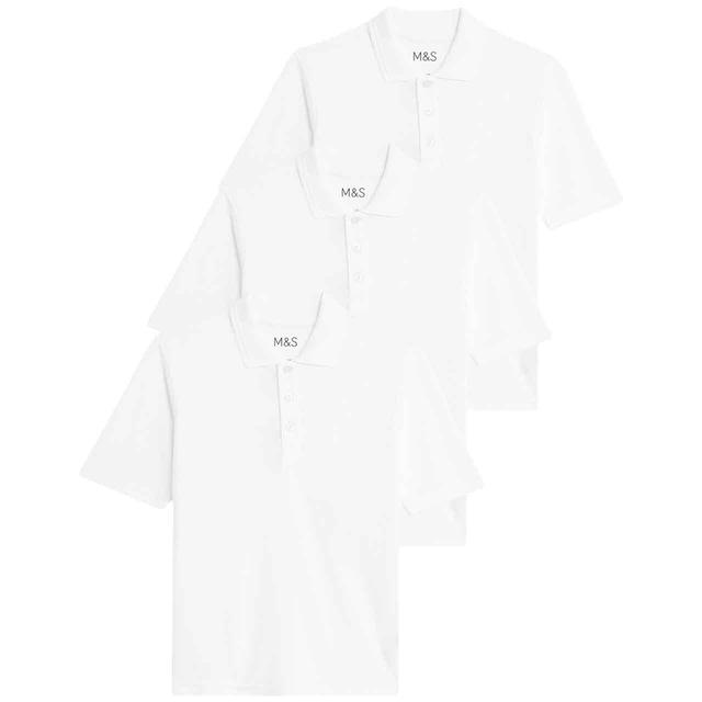 M&S 3pk Unisex Polo Shirt 3-14 Years White GOODS M&S   