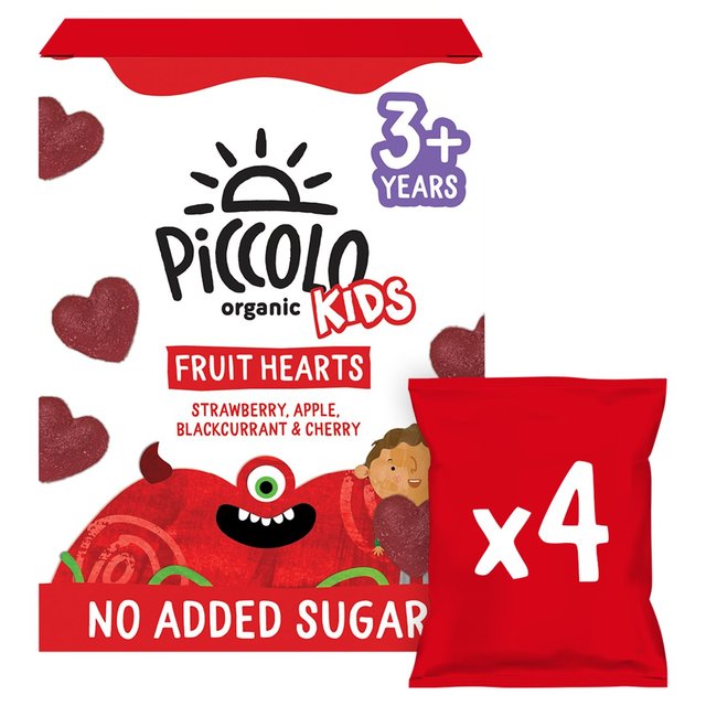 Piccolo Organic Kids Fruit Hearts Strawberry Apple Blackcurrant + Cherry   4 x 15g