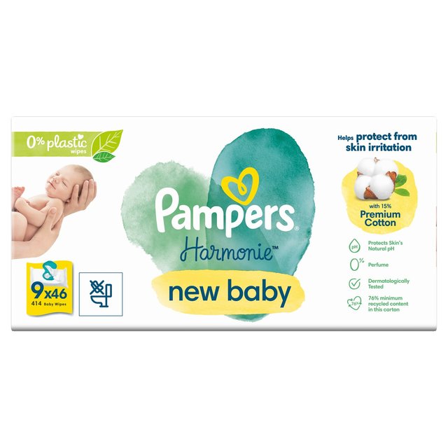 Pampers Harmonie New Baby Plastic Free Baby Wipes X9   9 x 46 per pack GOODS M&S   