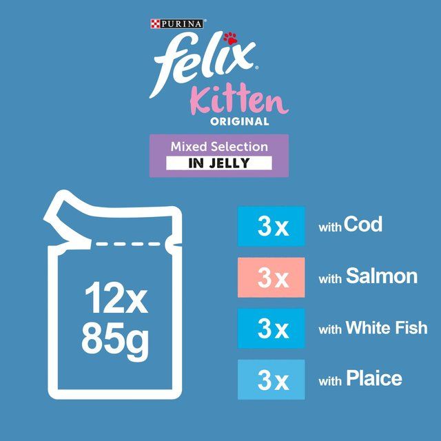 Felix Original Kitten Fish Selection in Jelly Wet Cat Food   12 x 85g GOODS M&S   