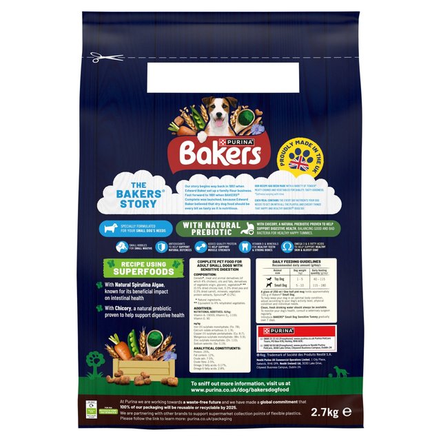 Bakers Small Dog Sensitive Tummy Chicken & Veg Dry Dog Food   2.7kg