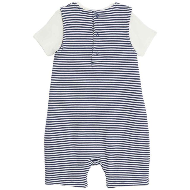 M&S Nautical Short Romper & Bodysuit Set 0-3 Years Navy