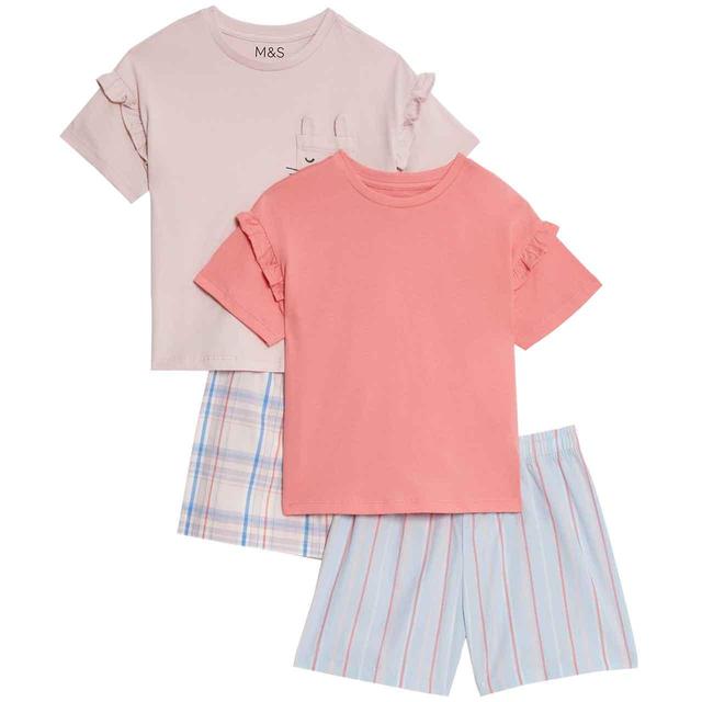 M&S Frill Check Shorties 2 Pack 2-7 Years Pink