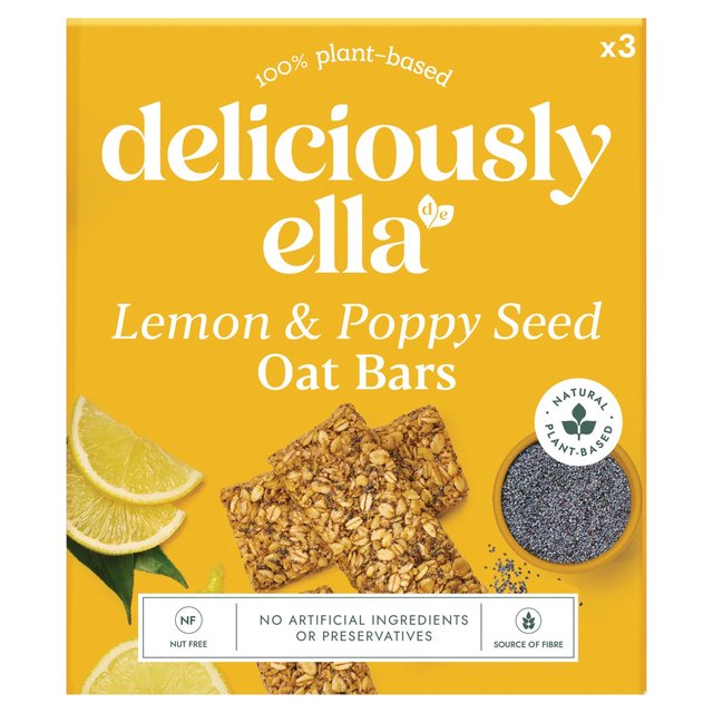 Deliciously Ella Lemon & Poppy Seed Oat Bars   3 x 50g