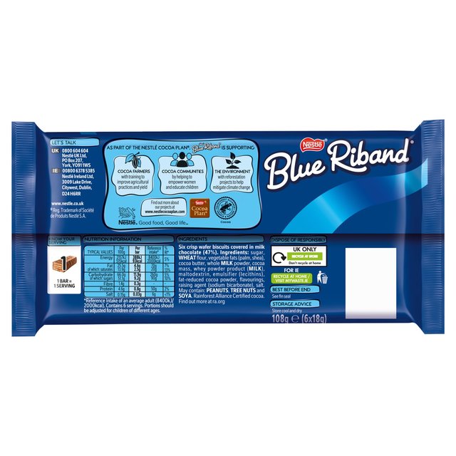 Blue Riband Milk Chocolate Biscuit Bars Multipack   6 x 18g GOODS M&S   