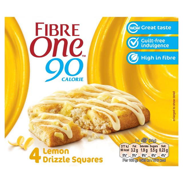 Fibre One 90 Calorie Lemon Drizzle Squares   4 x 24g GOODS M&S   