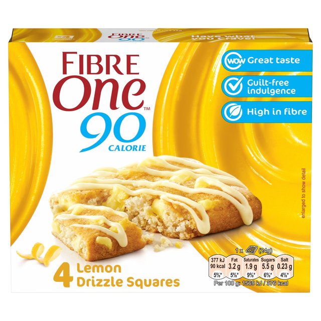 Fibre One 90 Calorie Lemon Drizzle Squares   4 x 24g GOODS M&S   