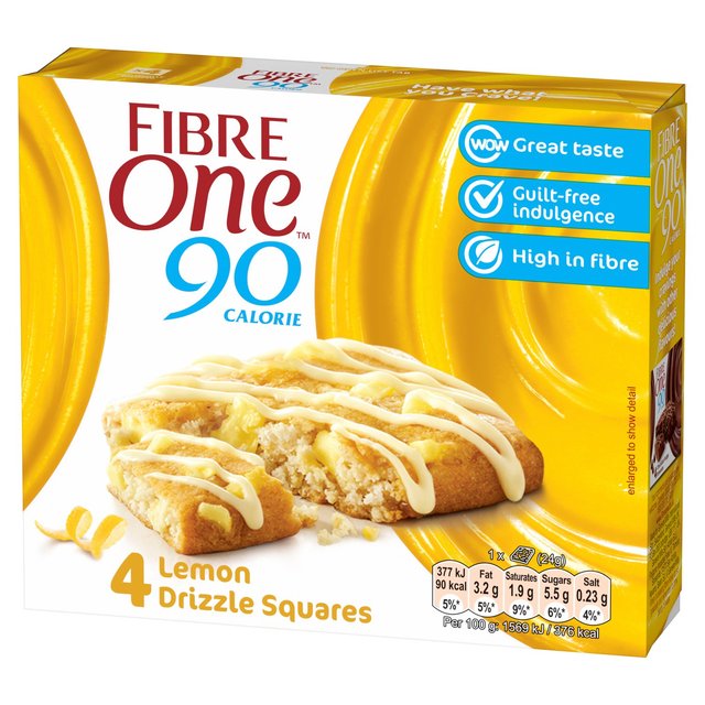 Fibre One 90 Calorie Lemon Drizzle Squares   4 x 24g GOODS M&S   