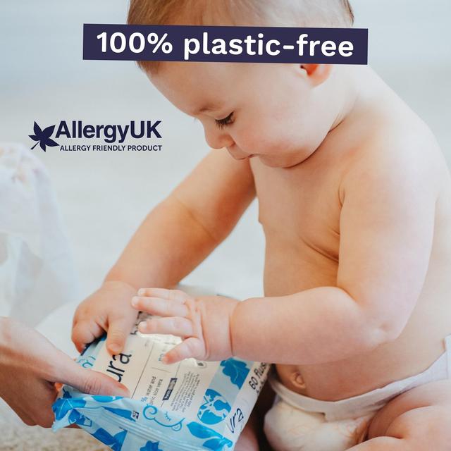 Pura Plastic Free Flushable Baby Wipes 12 x 60pk   12 x 60 per pack