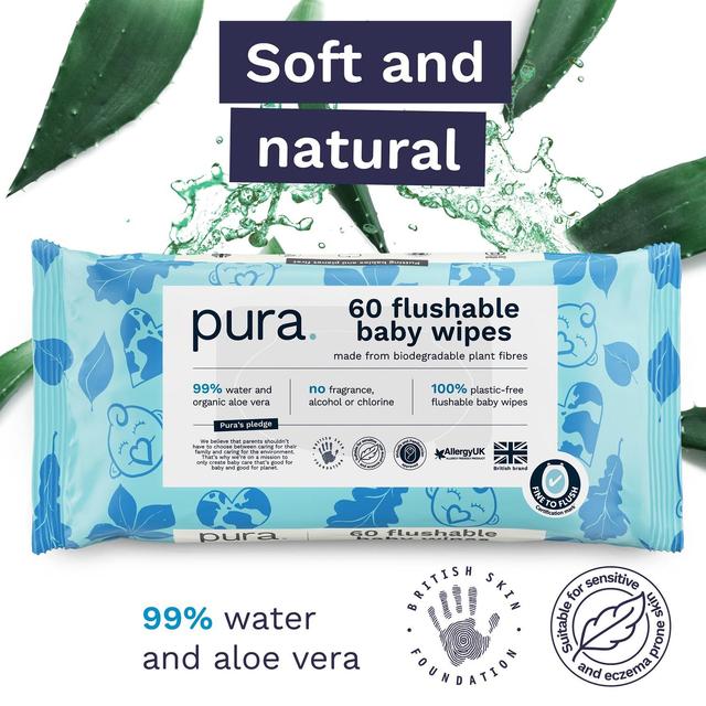 Pura Plastic Free Flushable Baby Wipes 12 x 60pk   12 x 60 per pack GOODS M&S   