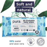 Pura Plastic Free Flushable Baby Wipes 12 x 60pk   12 x 60 per pack GOODS M&S   