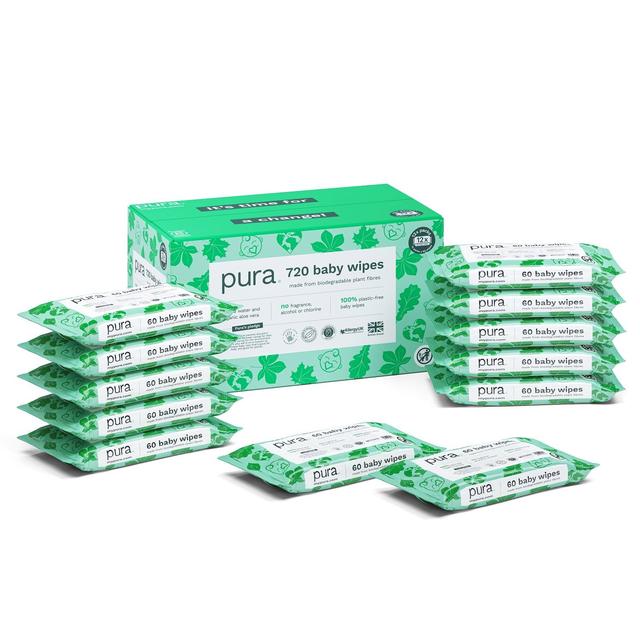 Pura Plastic Free Baby Wipes 12 x 60pk   12 x 60 per pack