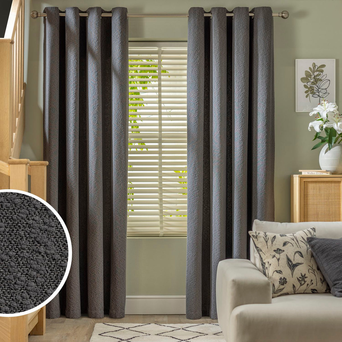 Habitat Boucle Blackout Eyelet Curtains - Dark Grey - 168x183cm