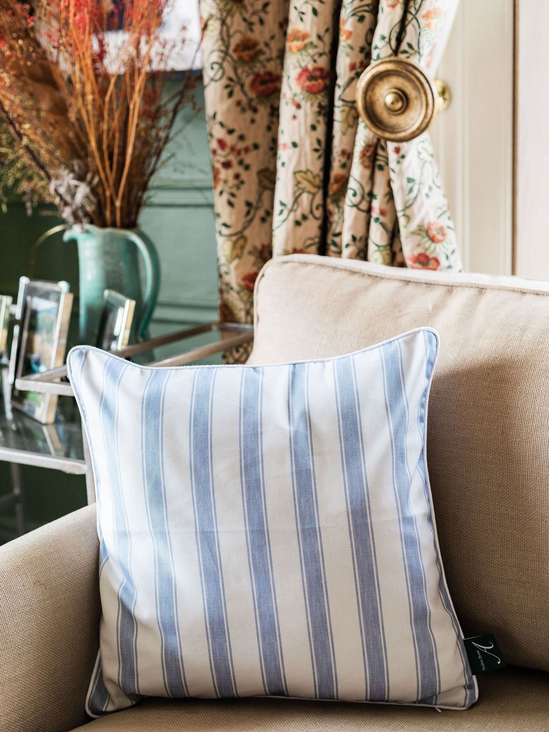 Avalon Home mid blue stripe cushion cover 45x45cm, UK version
