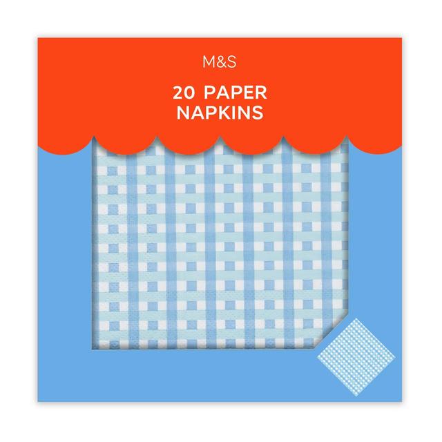 M&S Blue Gingham Paper Napkins   20 per pack