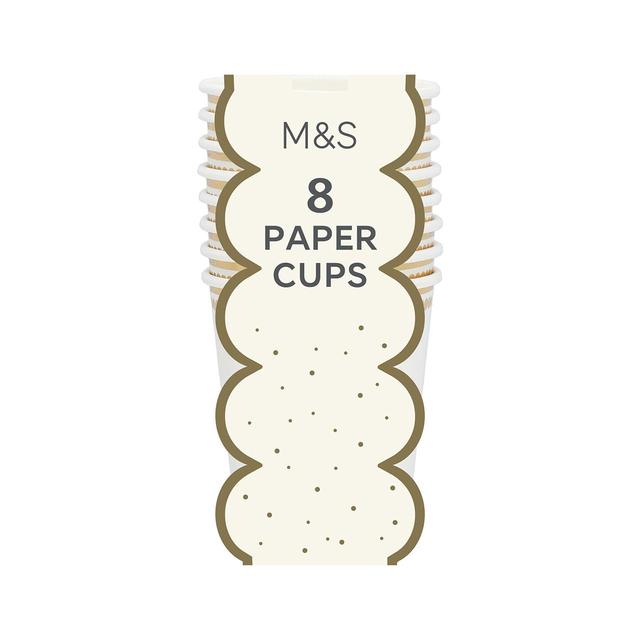 M&S White & Gold Paper Party Cups   8 per pack GOODS M&S   