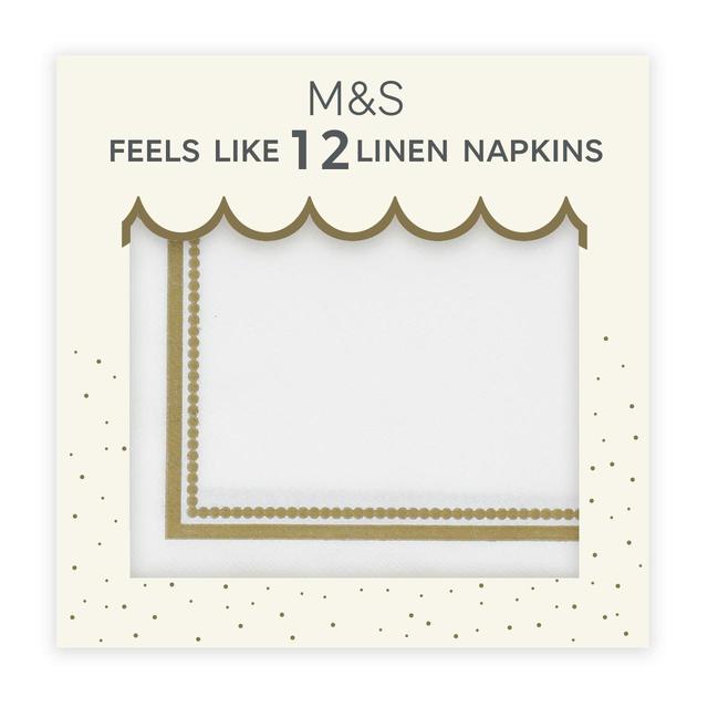 M&S White & Gold Feels Like Linen Napkins   12 per pack GOODS M&S   