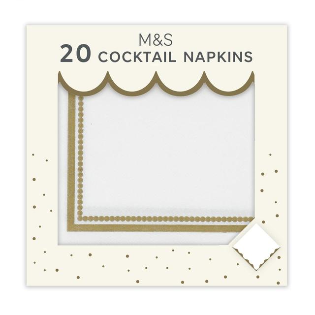 M&S White & Gold Paper Cocktail Napkins   20 per pack