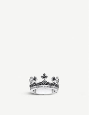 Thomas Sabo crown ring, sterling silver with black zirconia (British brand)