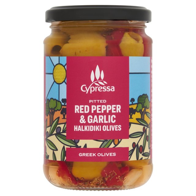 Cypressa Pitted Halkidiki Olives with Red Pepper & Garlic   315g GOODS M&S   