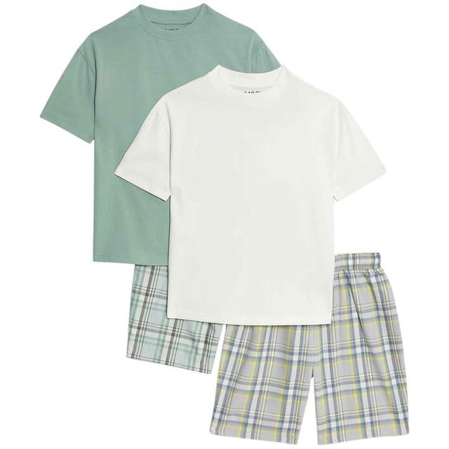 M&S Check Shorties 2 Pack 7-12 Years Green