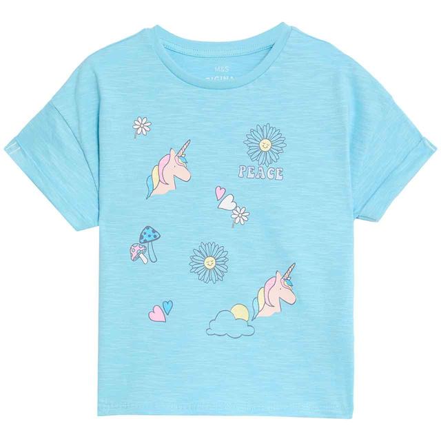 M&S Pure Cotton Unicorn T-Shirts 2-7 Years Pink GOODS M&S   